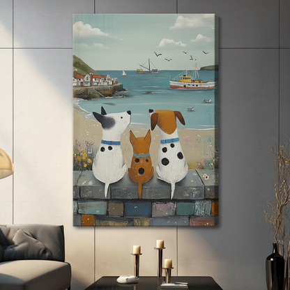Coastal Dogs Watching Sea Framed Canvas Wall Art