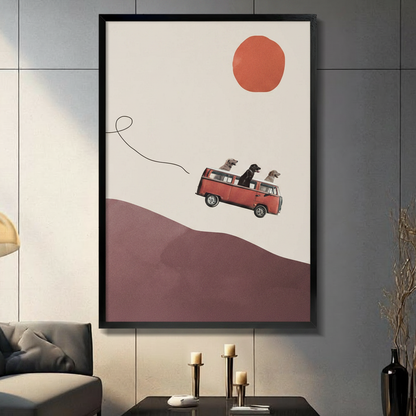 Three Dogs VW Van Desert Minimalist Collage Canvas