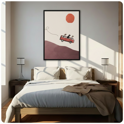 Three Dogs VW Van Desert Minimalist Collage Canvas