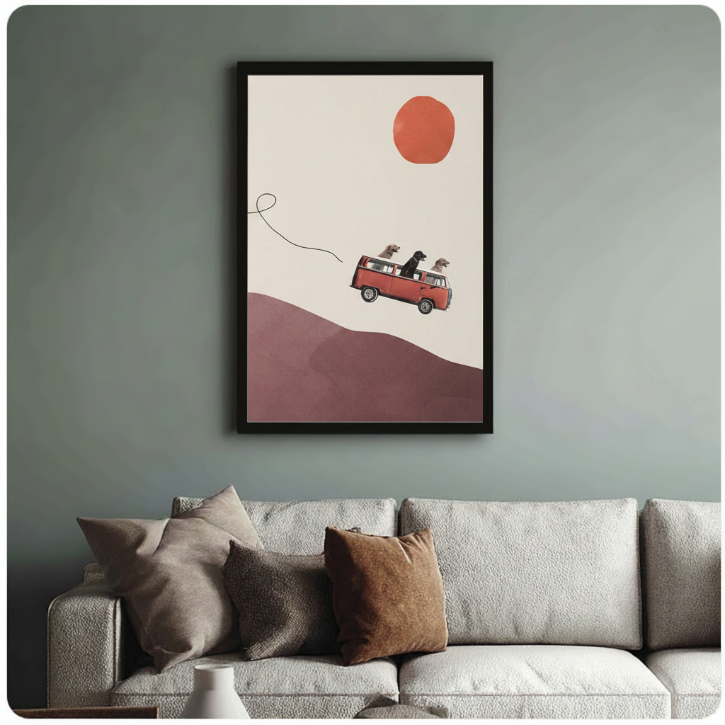 Three Dogs VW Van Desert Minimalist Collage Canvas