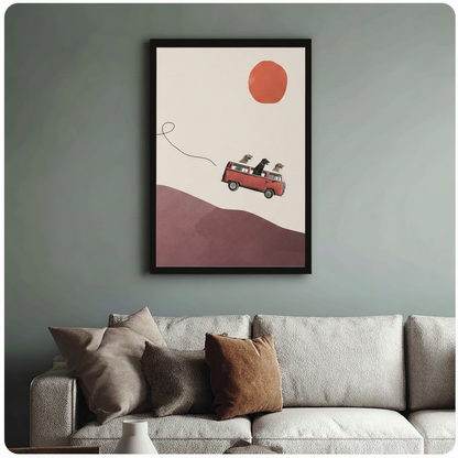 Three Dogs VW Van Desert Minimalist Collage Canvas