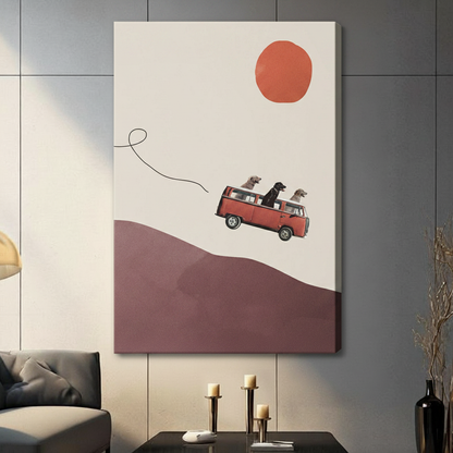 Three Dogs VW Van Desert Minimalist Collage Canvas