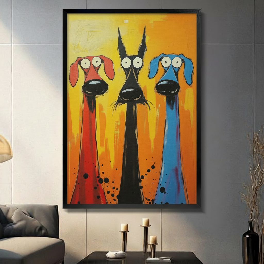 Funky Pop Art Three Dogs Canvas Wall Art
