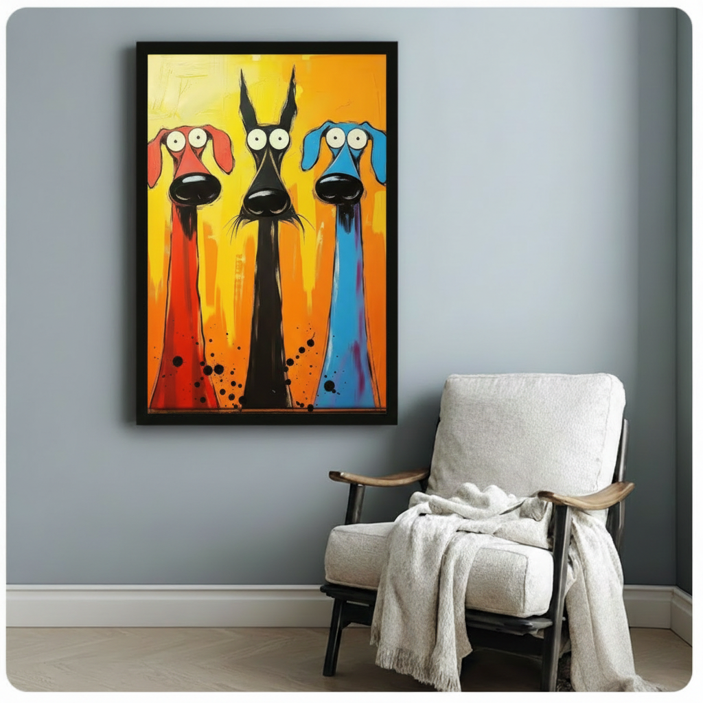 Funky Pop Art Three Dogs Canvas Wall Art