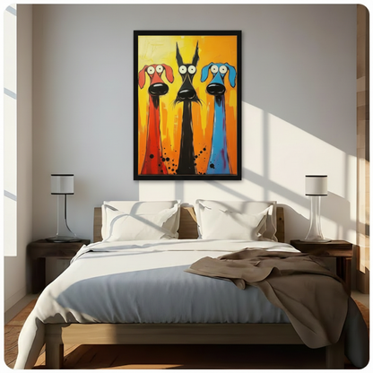 Funky Pop Art Three Dogs Canvas Wall Art