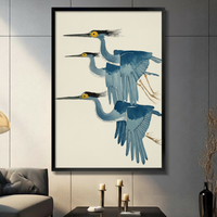 Three Blue Herons Flying Japanese Botanical Canvas Print