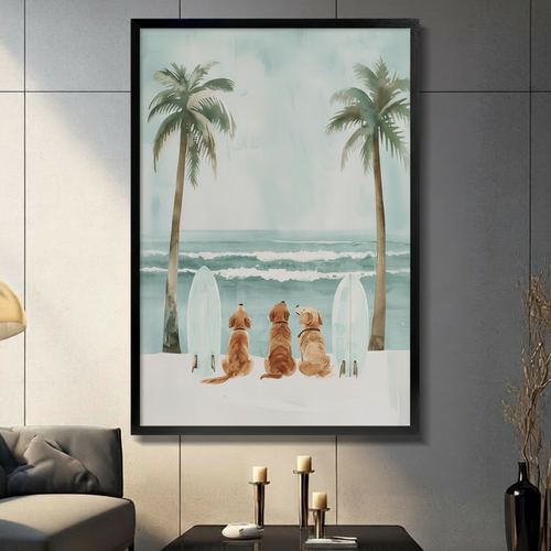 Golden Retrievers Beach Surfboard Watercolor Canvas