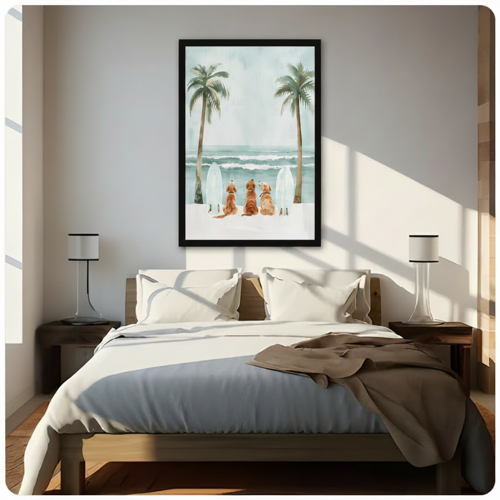 Golden Retrievers Beach Surfboard Watercolor Canvas