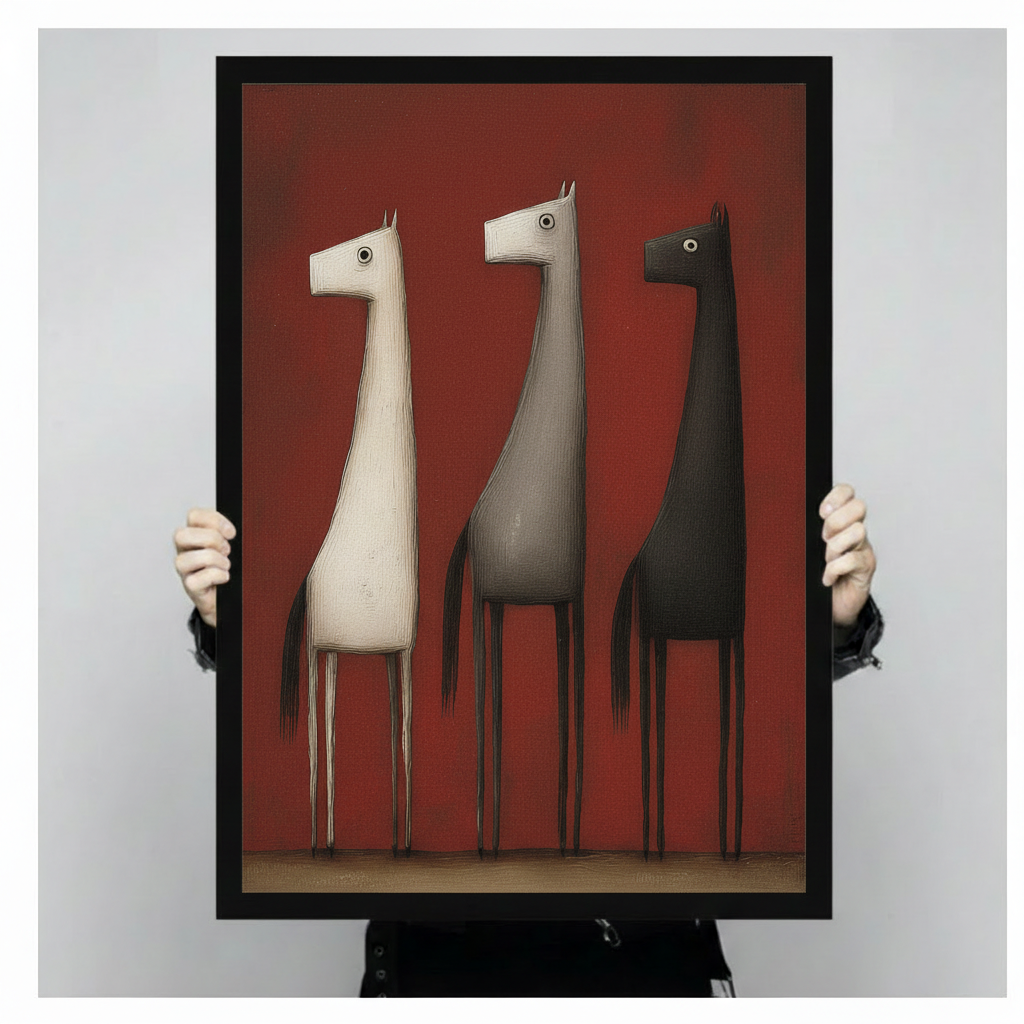 Abstract Three Horses Minimalist Canvas Art Print