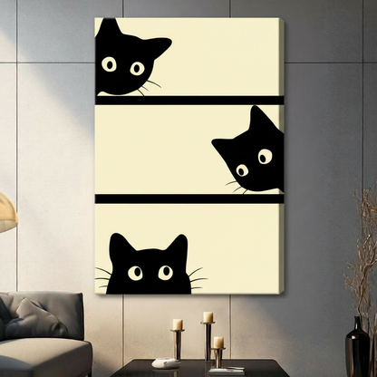 Curious Black Cats Peeking Canvas Art Wall Art