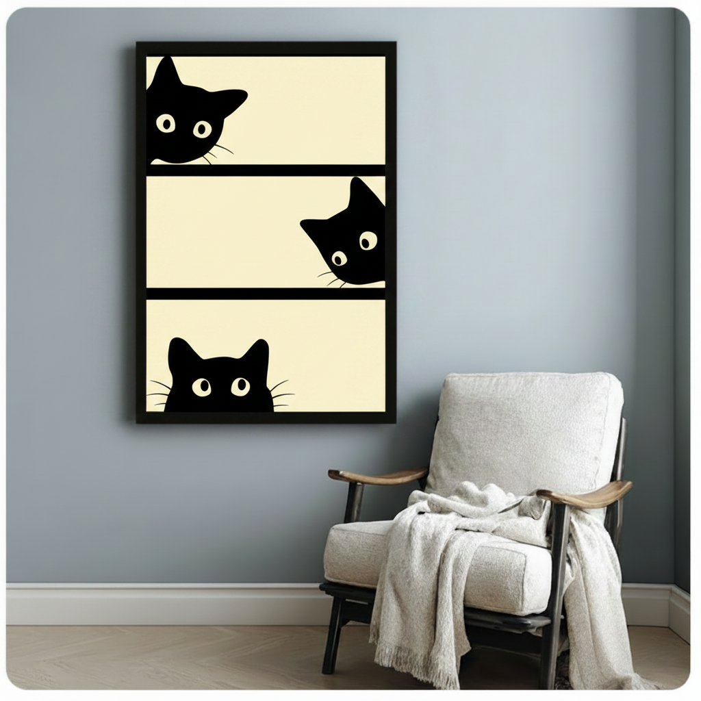 Curious Black Cats Peeking Canvas Art Wall Art