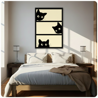Curious Black Cats Peeking Canvas Art Wall Art