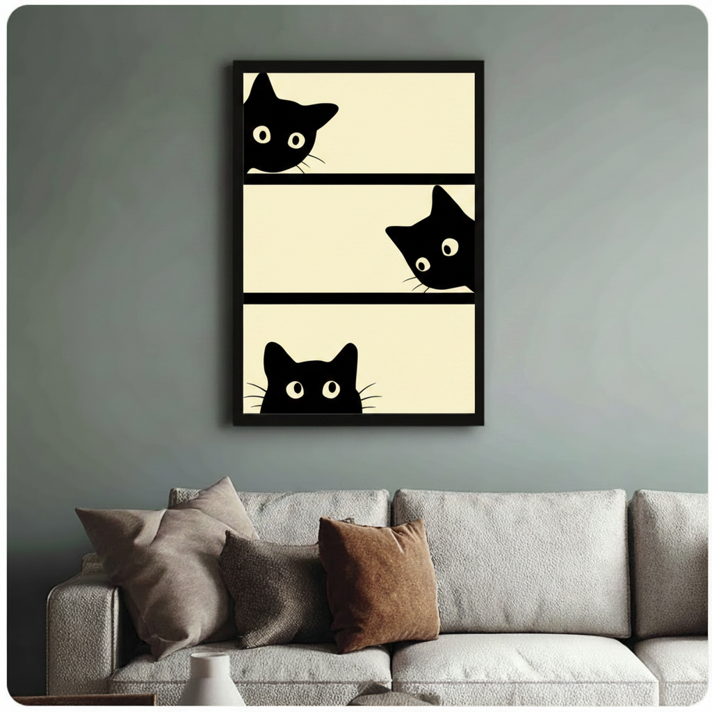 Curious Black Cats Peeking Canvas Art Wall Art