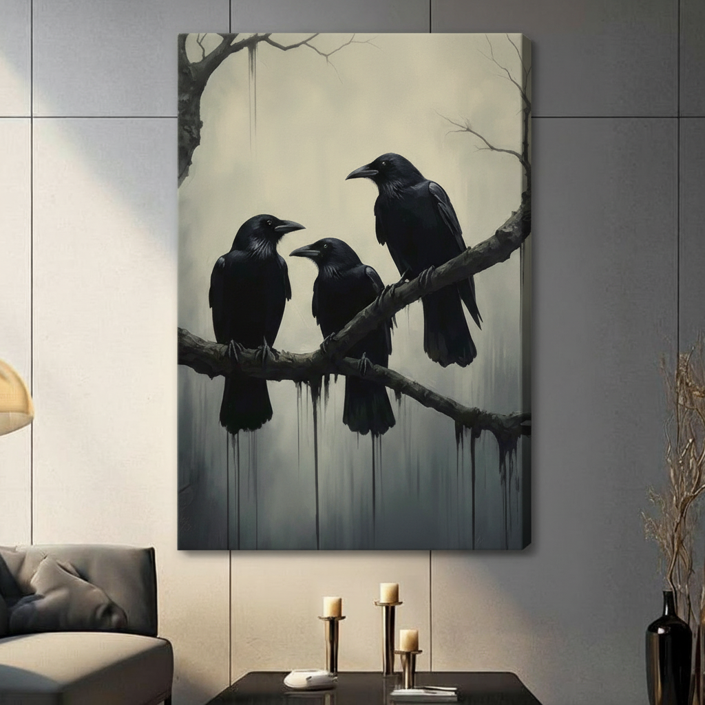 Three Ravens Gothic Branch Canvas Art Wall Art