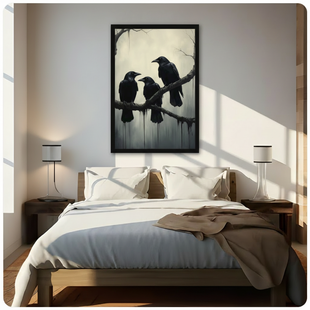 Three Ravens Gothic Branch Canvas Art Wall Art