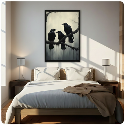 Three Ravens Gothic Branch Canvas Art Wall Art