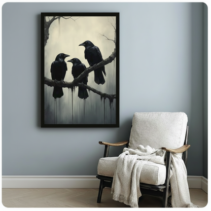 Three Ravens Gothic Branch Canvas Art Wall Art