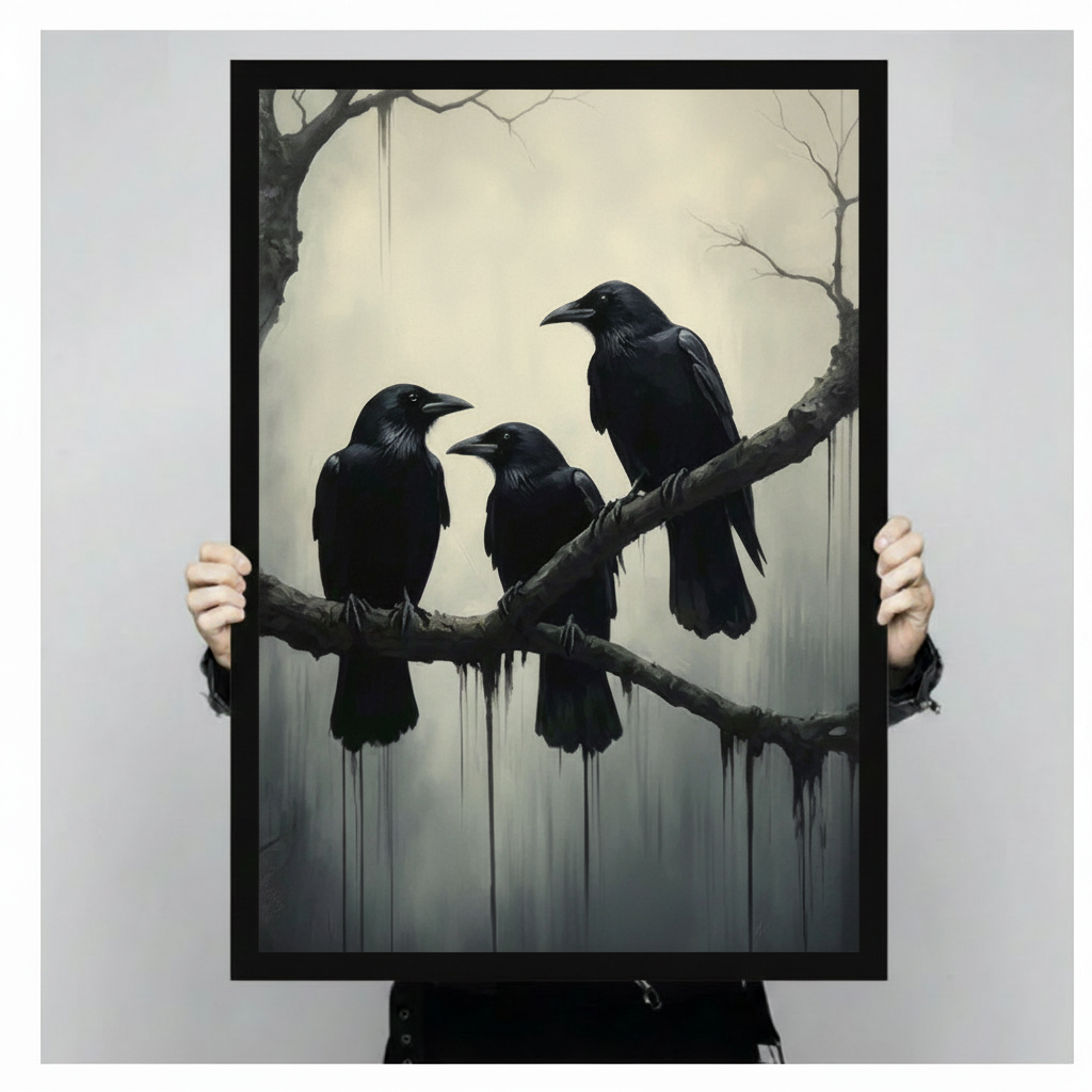 Three Ravens Gothic Branch Canvas Art Wall Art