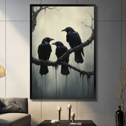 Three Ravens Gothic Branch Canvas Art Wall Art