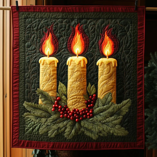 Three Tall Christmas Candles Quilt Blanket