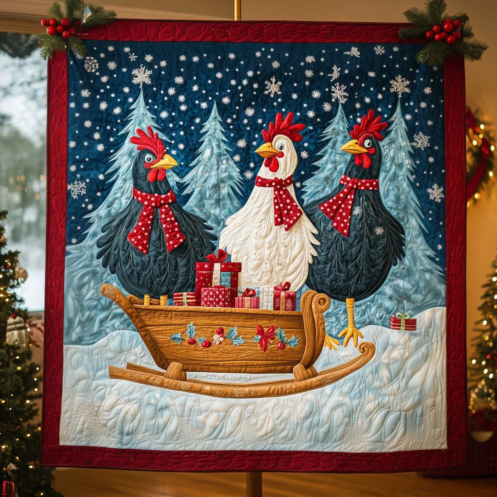 Three Wise Roosters Quilt Blanket