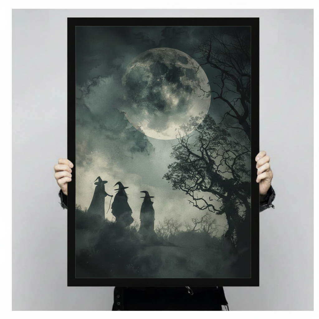 Gothic Three Witches Moon Dark Canvas Wall Art 3325