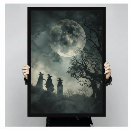 Gothic Three Witches Moon Dark Canvas Wall Art 3325