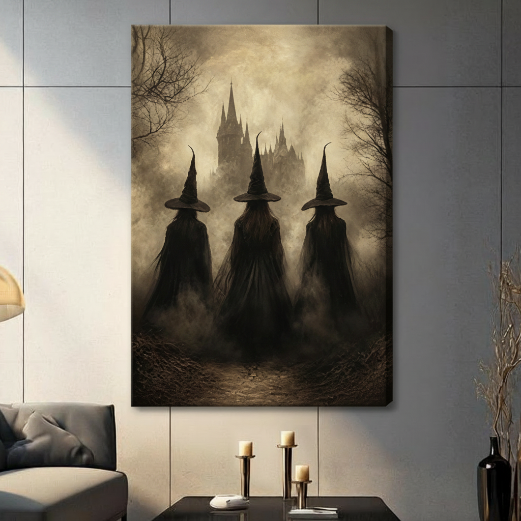Three Witches Gothic Castle Canvas Art Wall Art
