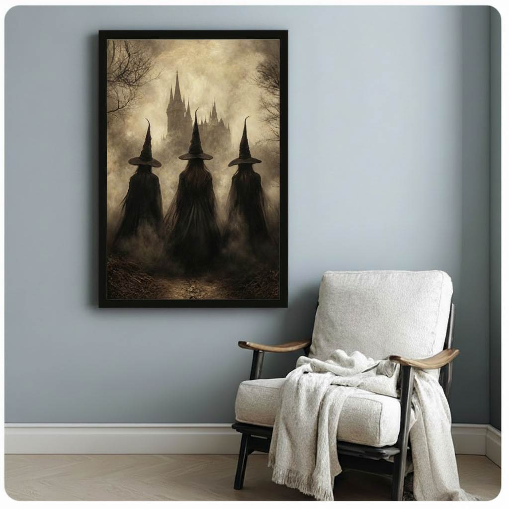 Three Witches Gothic Castle Canvas Art Wall Art