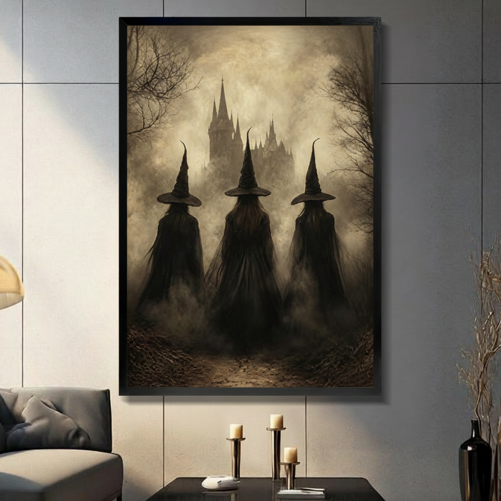 Three Witches Gothic Castle Canvas Art Wall Art