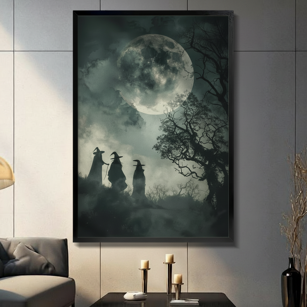 Gothic Three Witches Moon Dark Canvas Wall Art 3325