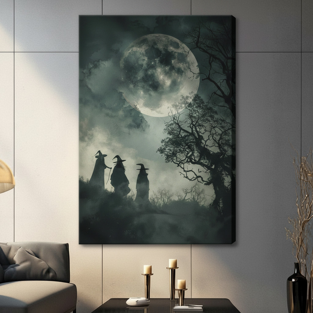 Gothic Three Witches Moon Dark Canvas Wall Art 3325