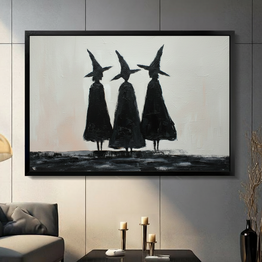 Three Witches Minimalist Gothic Canvas Wall Art