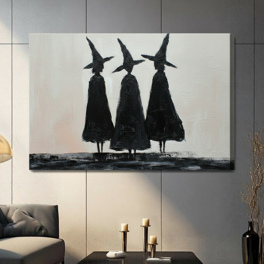 Three Witches Minimalist Gothic Canvas Wall Art