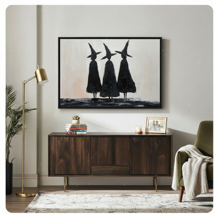 Three Witches Minimalist Gothic Canvas Wall Art