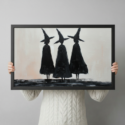 Three Witches Minimalist Gothic Canvas Wall Art