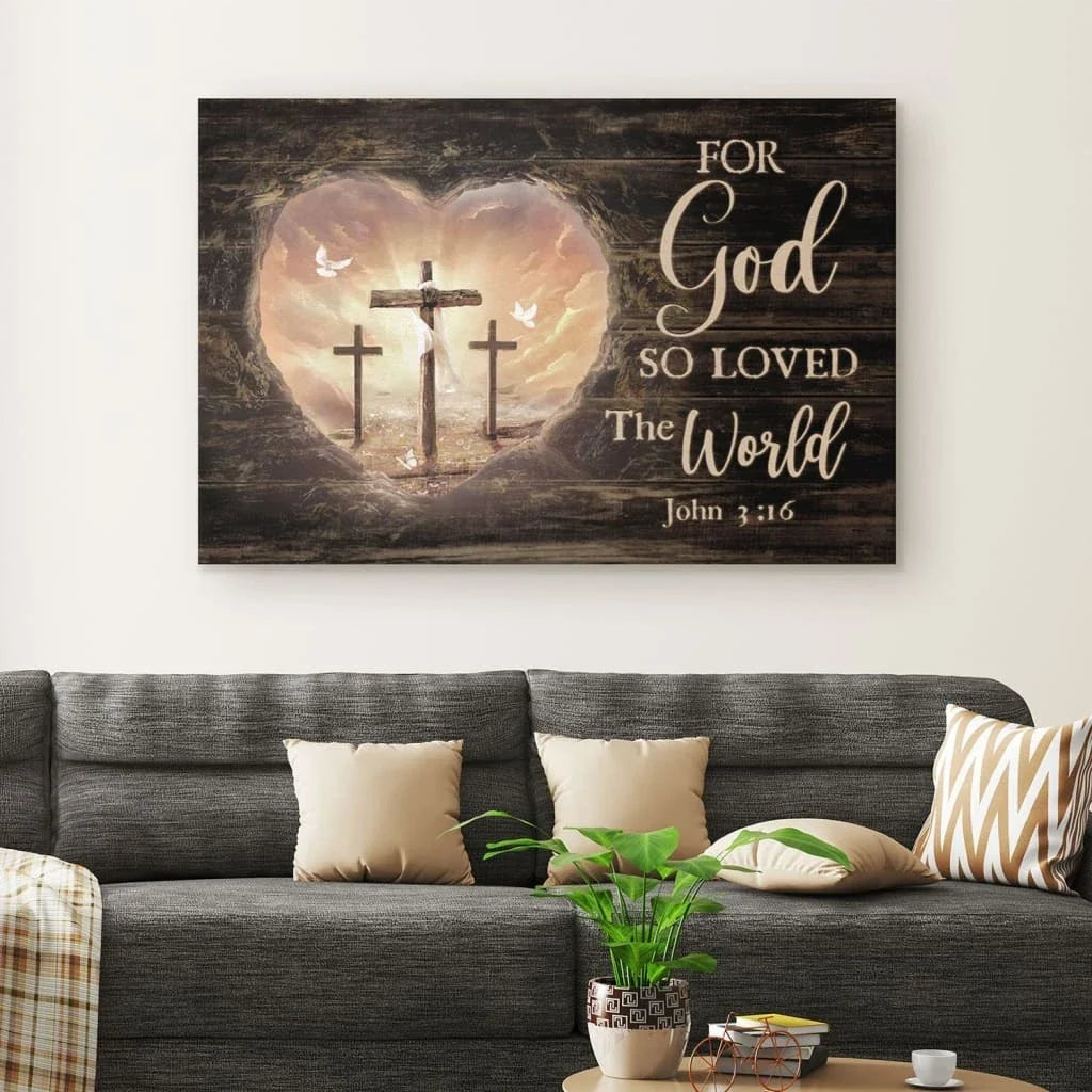 for god so loved the world bible verse john 3 16 christian wall art canvas (Landscape) (view 4)