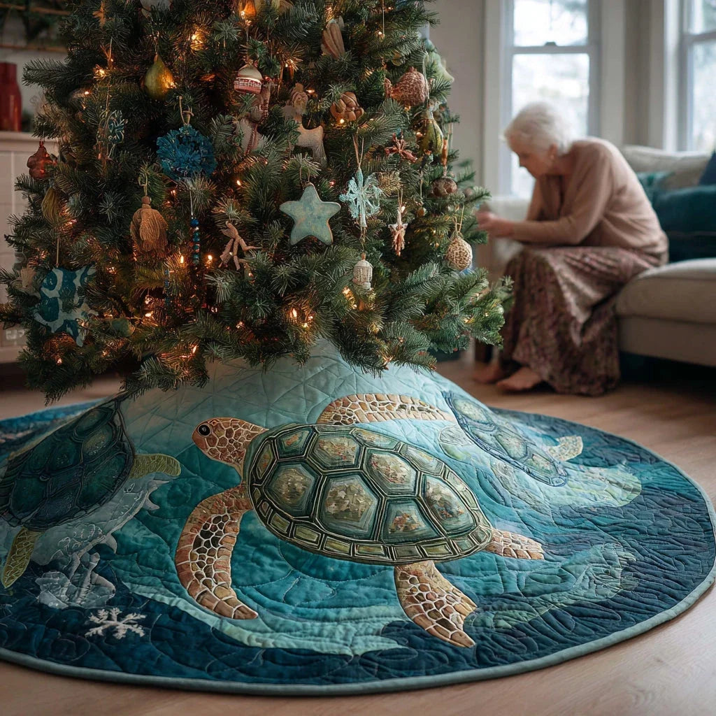 Tidal Journey Turtle Christmas Quilted Tree Skirt
