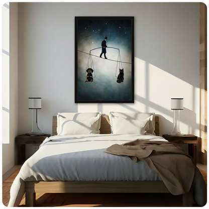 Surreal Tightrope Dog Cat Balance Canvas Wall Art