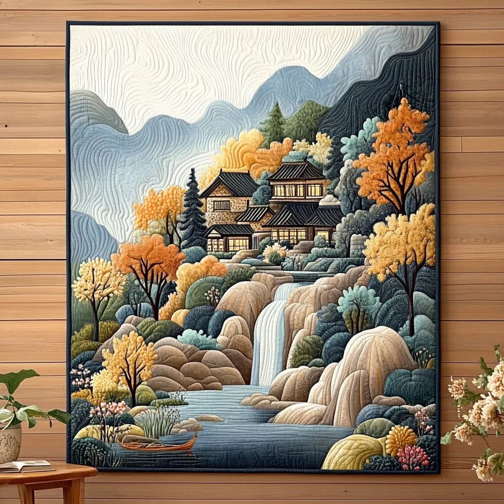 Timeless Mountain Scene Quilt Blanket
