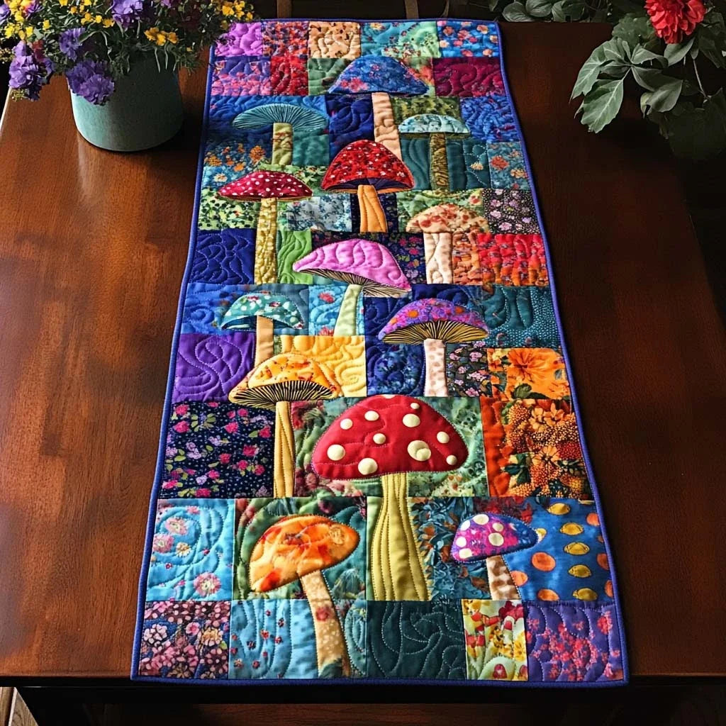 Tiny Shroom World Quilted Table Runner