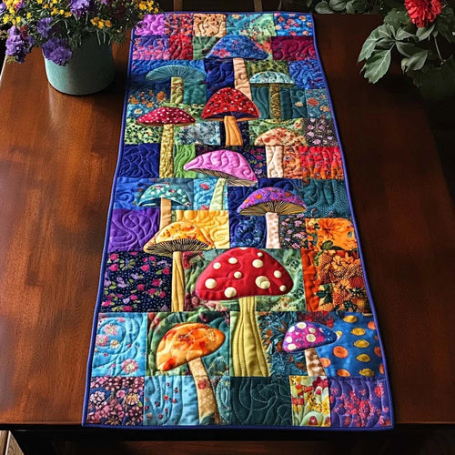 Tiny Shroom World Quilted Table Runner