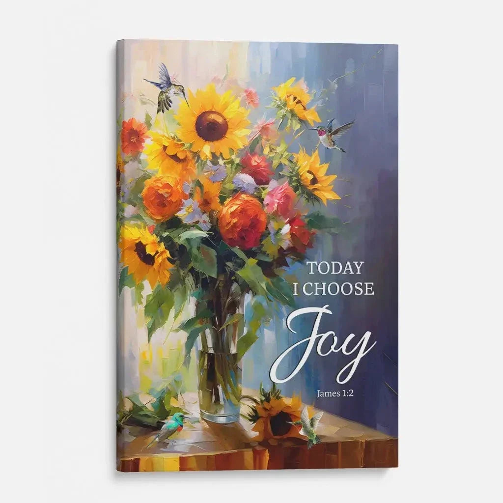 today i choose joy art hummingbird sunflower christian wall art canvas (Landscape) (view 9)