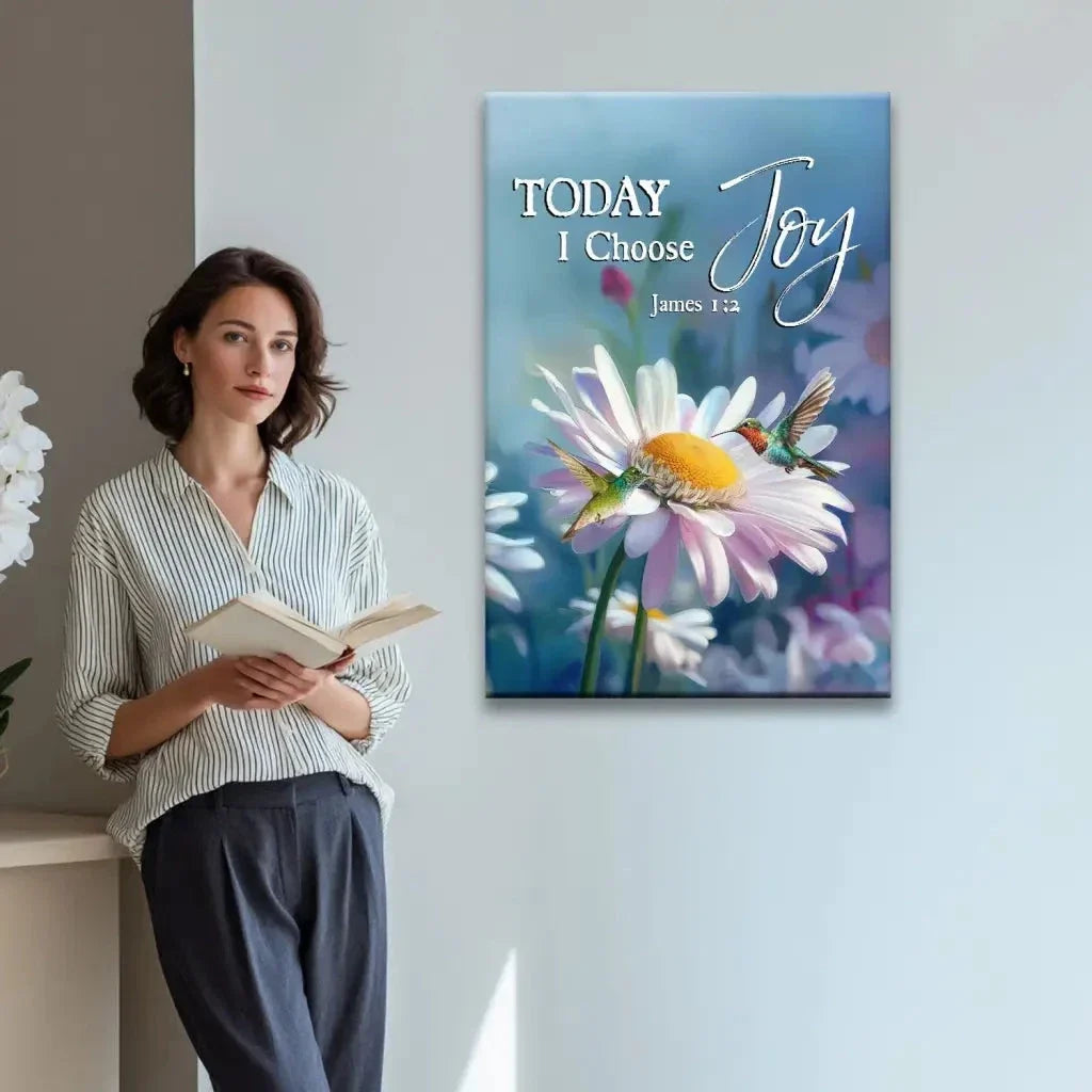 today i choose joy james 1 2 hummingbird with daisies wall art canvas (view 9)