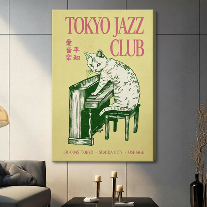 Tokyo Jazz Club Cat Piano Retro Canvas Art Wall Art
