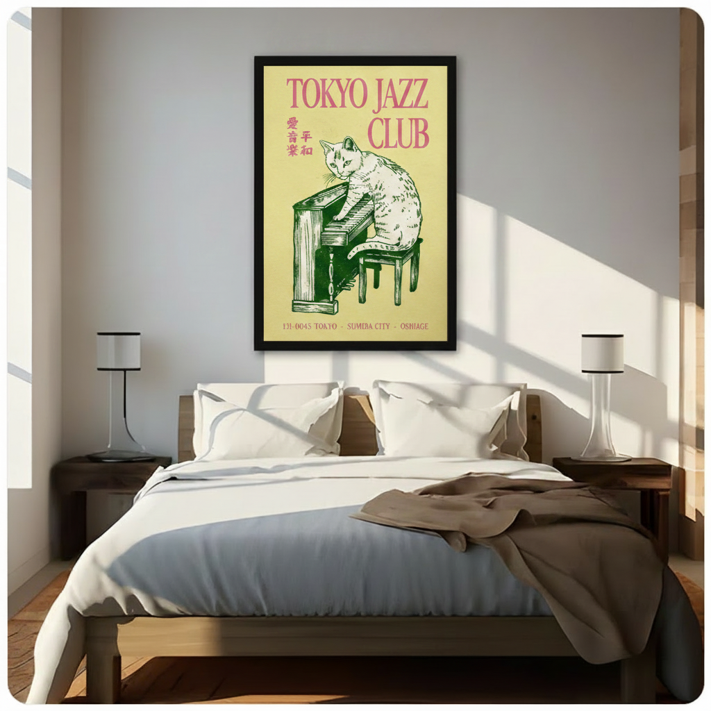 Tokyo Jazz Club Cat Piano Retro Canvas Art Wall Art