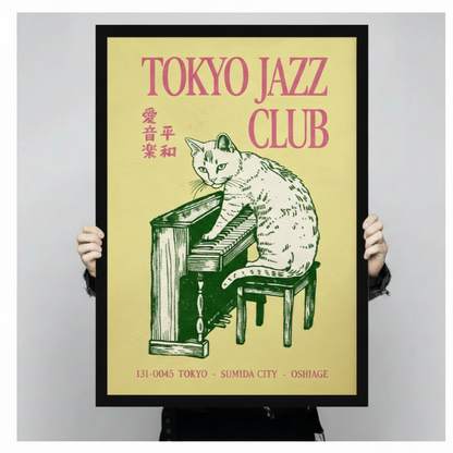 Tokyo Jazz Club Cat Piano Retro Canvas Art Wall Art