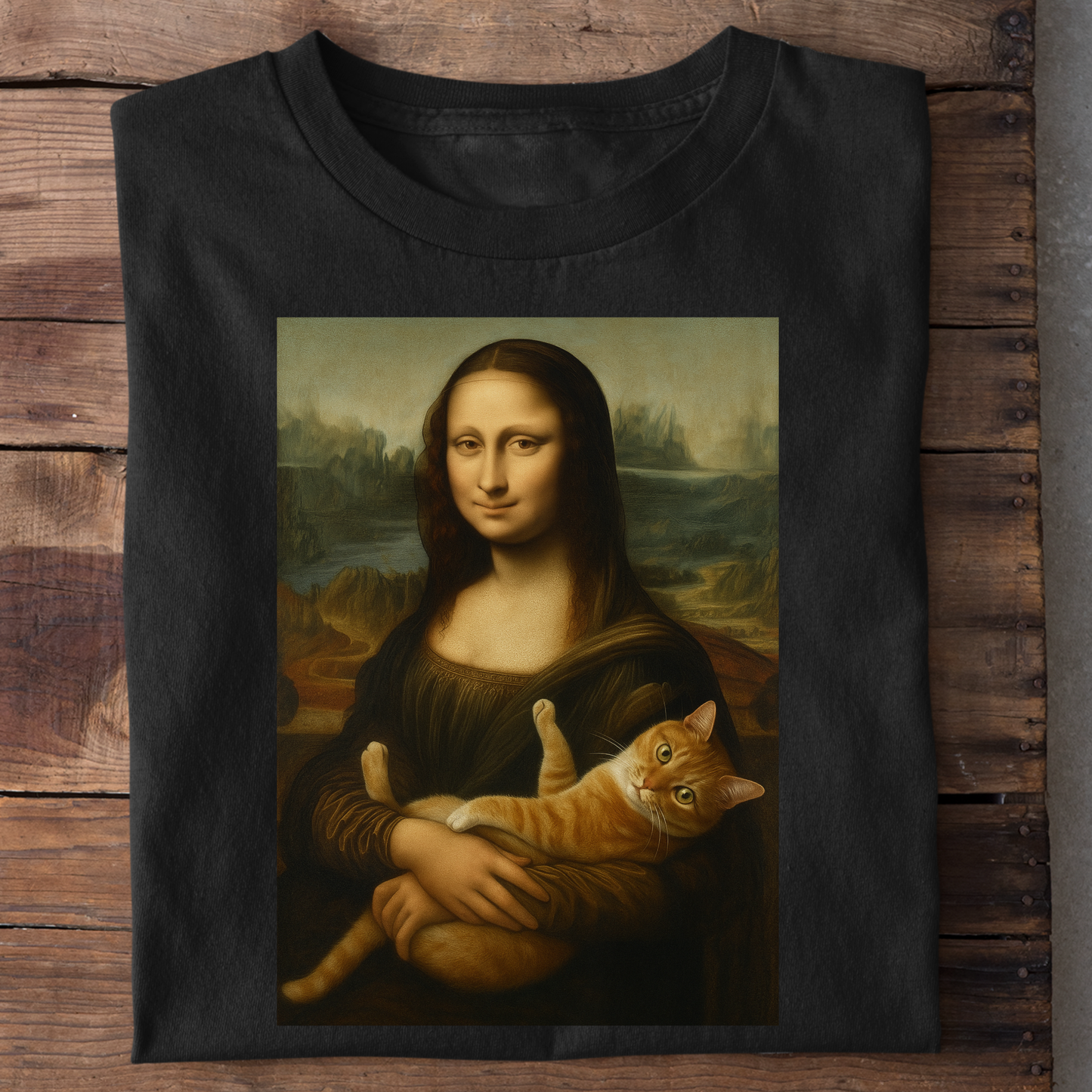 Mona Lisa mit Katze Unisex Shirt