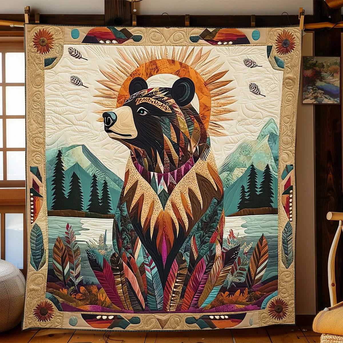 Tribal Bear Totem Quilt Blanket