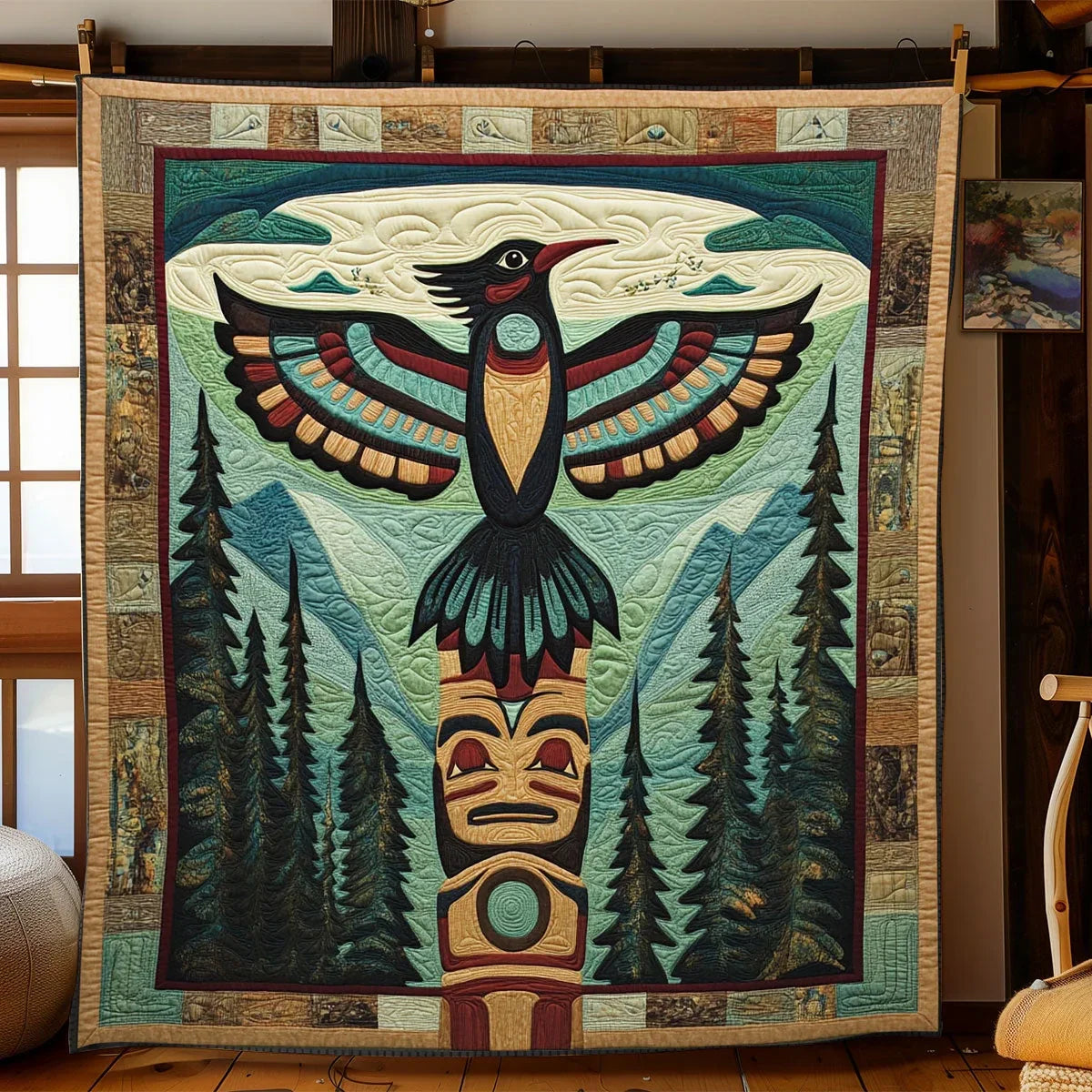 Tribal Bird Totem Quilt Blanket
